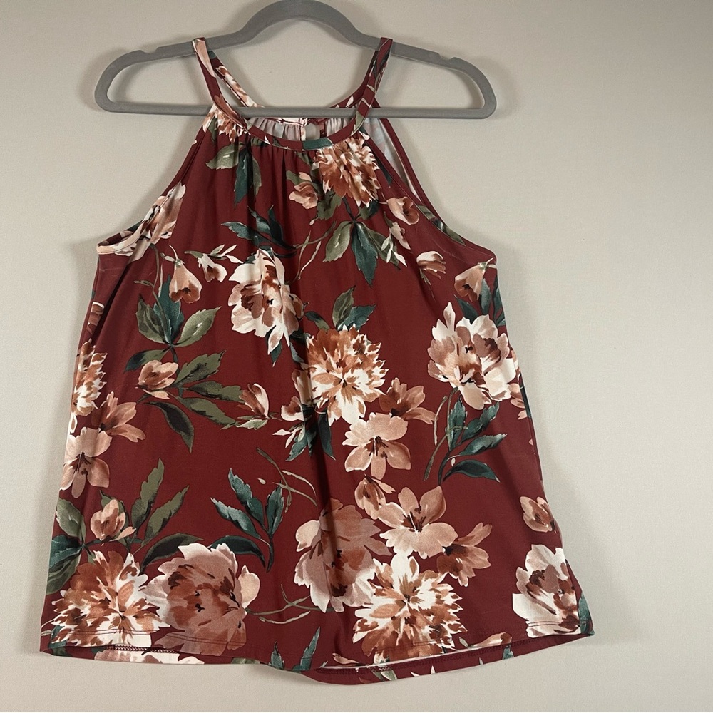 Papermoon Floral Halter Neck Top - Burgundy and Green